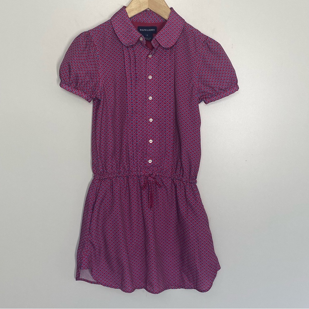Ralph Lauren short sleeve pink with blue dot pattern dress size 6
